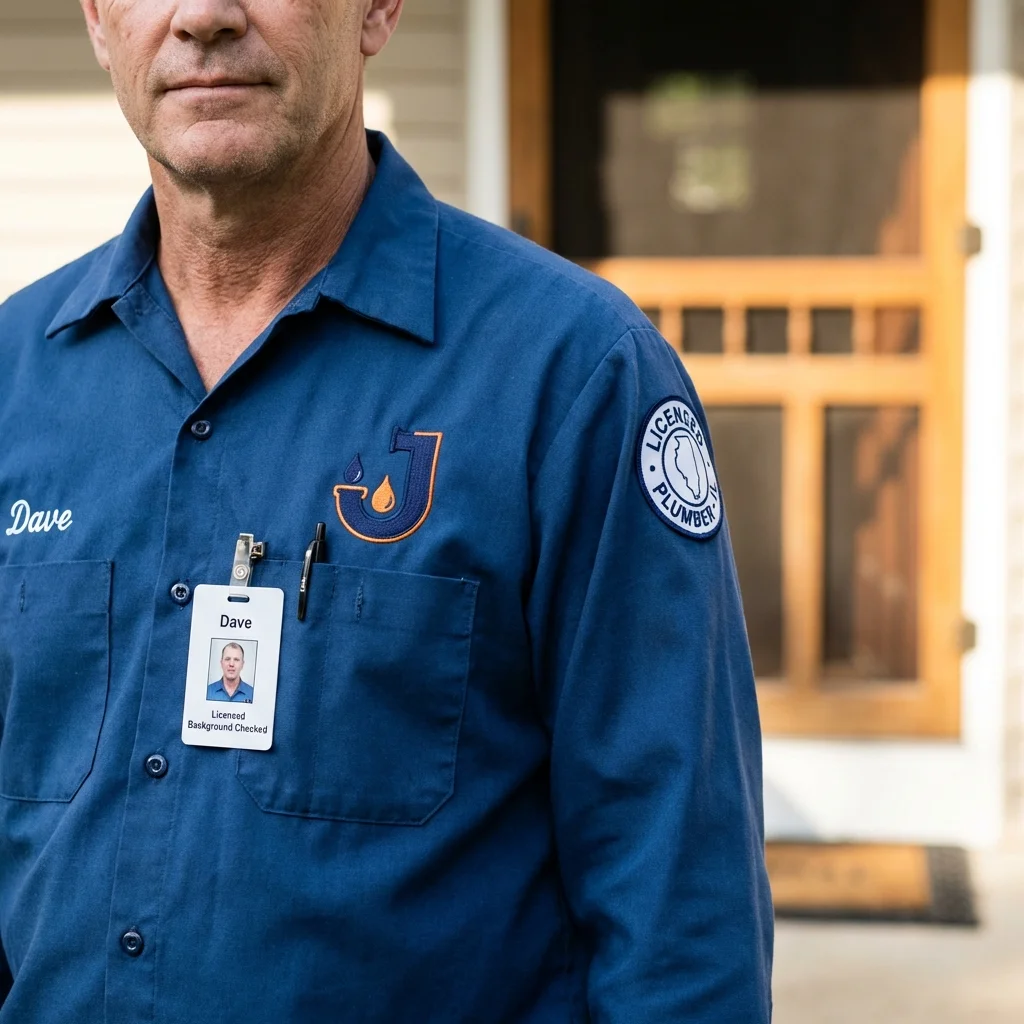 Licensed plumber showing ID badge in Grand Terrace, CA