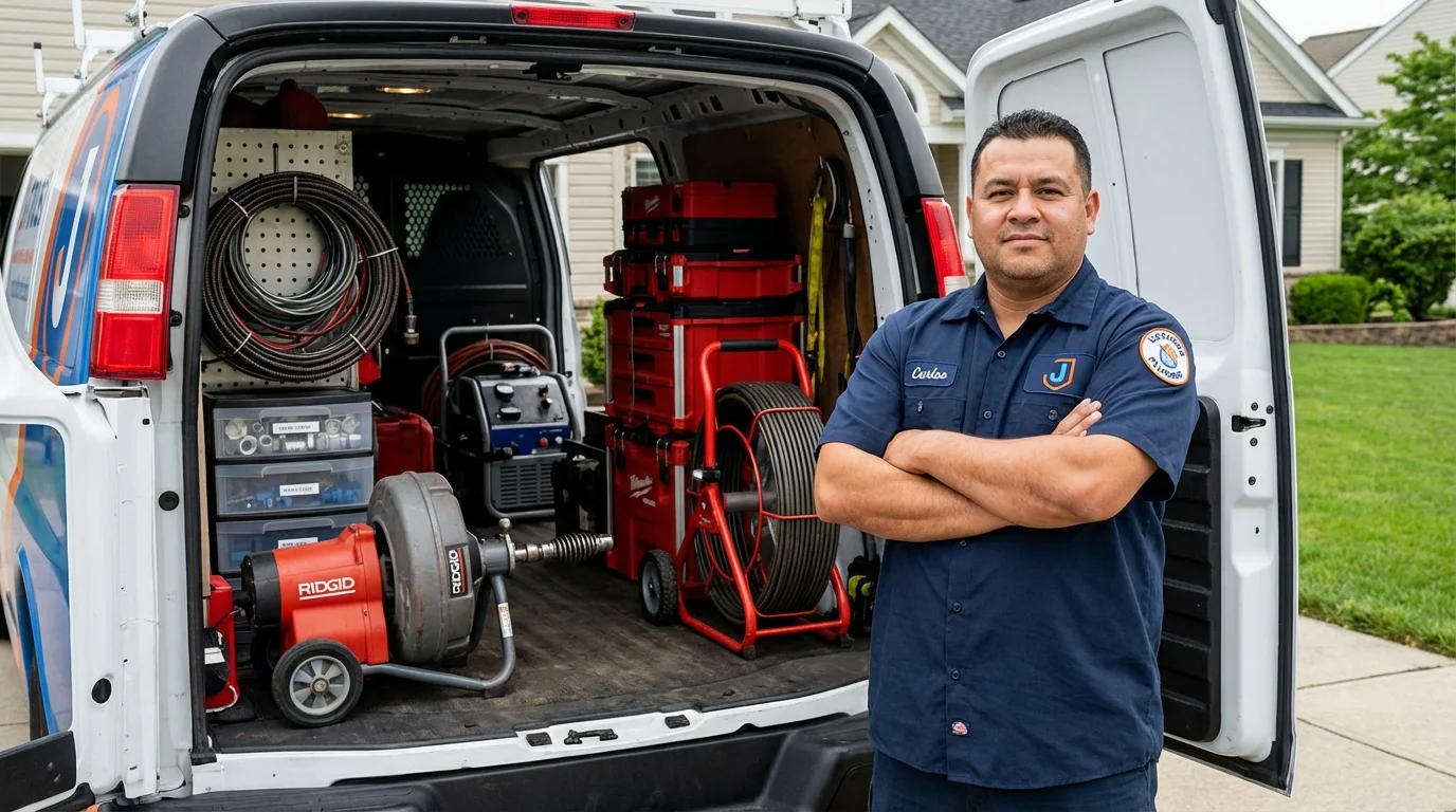 Professional drain cleaning equipment and Johns Plumbing LLC plumber in Grand Terrace